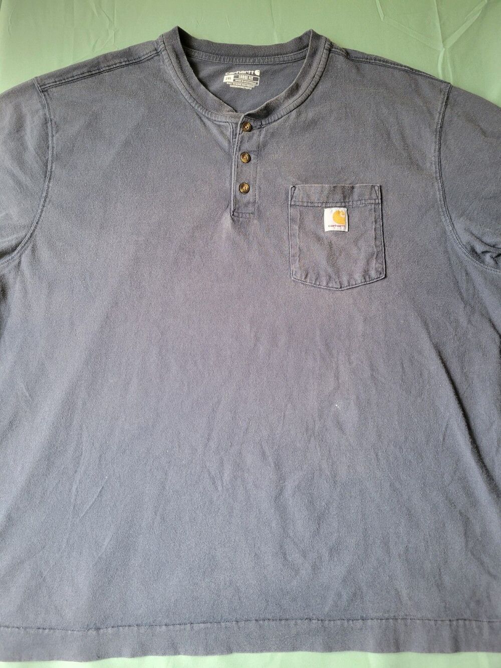 Carhartt Loose Fit Henley Pocket T-Shirt Men’s 2XL Blue Short Sleeve Workwear - Picture 3 of 14